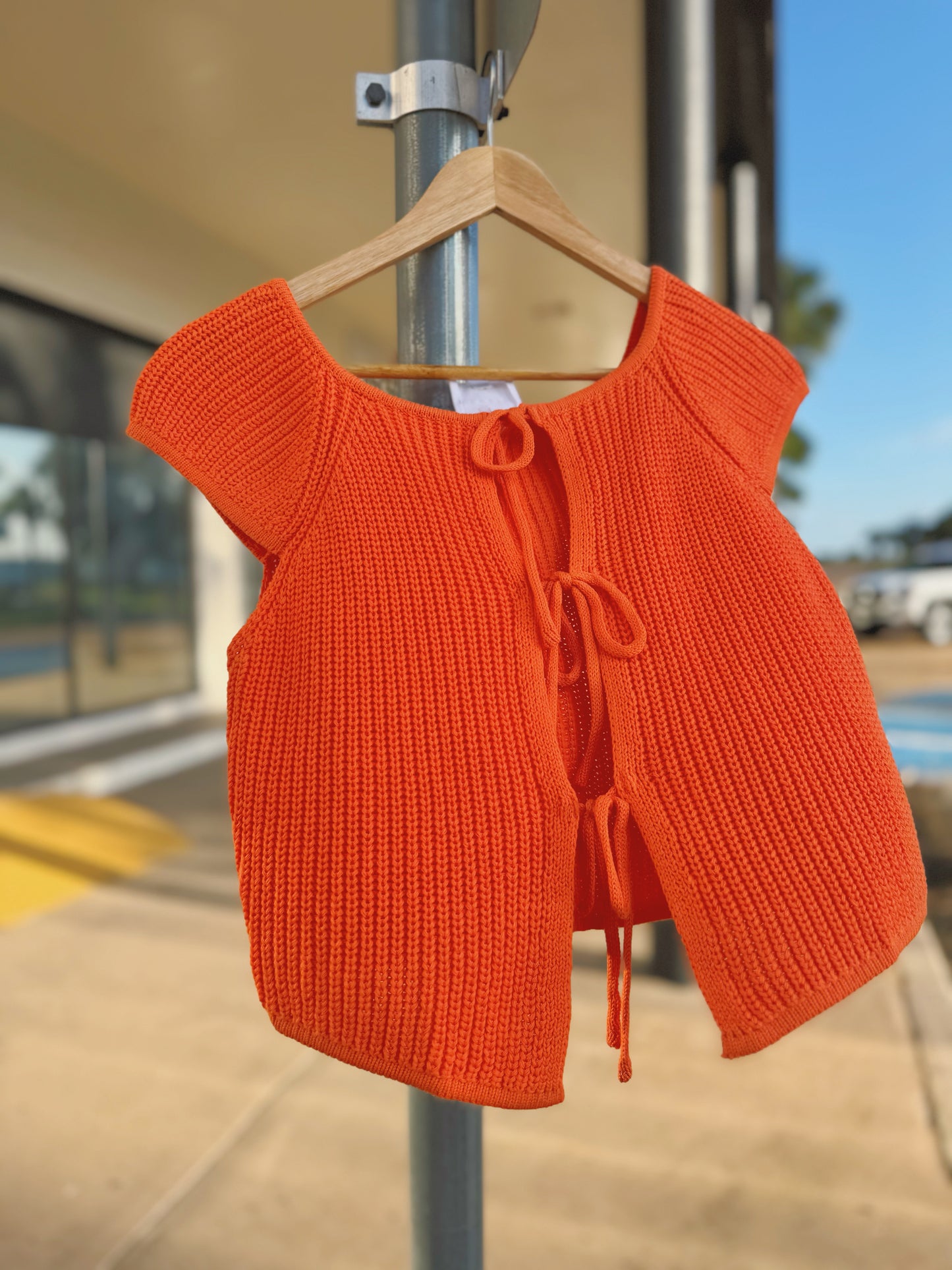 Orange Summer Front Tie Sleeveless Cardigan