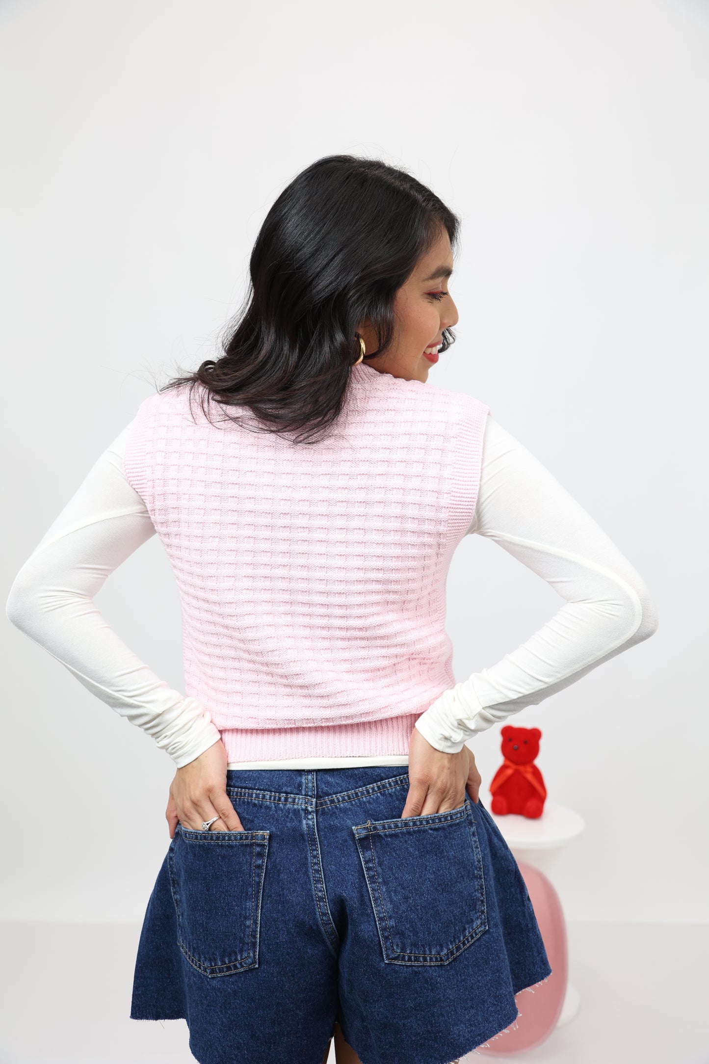 Pink Roses Sweater Texture Vest