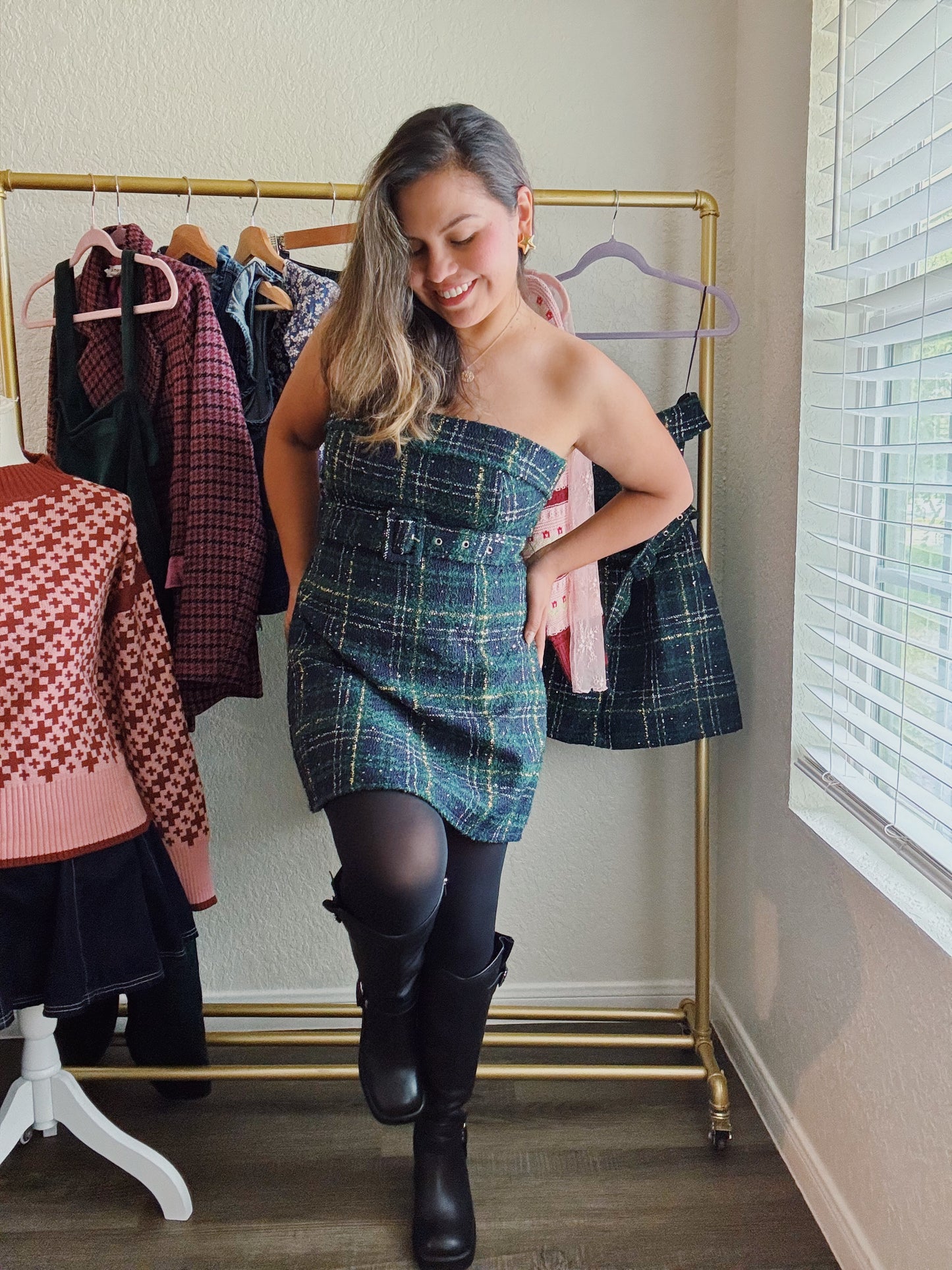 Plaid Perfection Tweed Strapless Dress