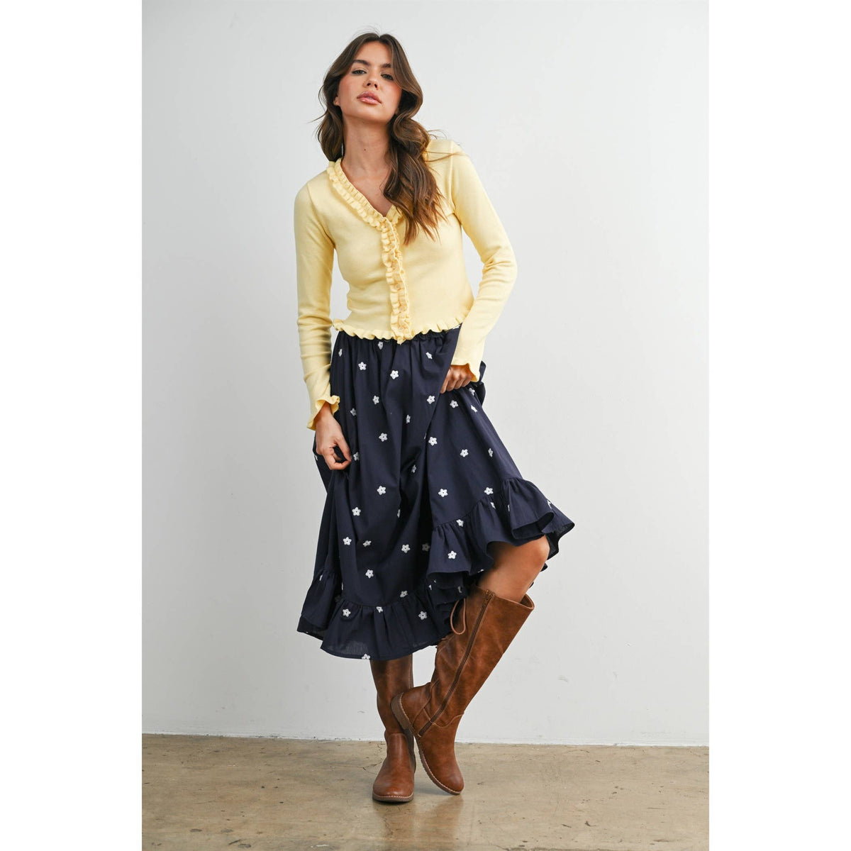 MIDNIGHT GARDEN RUFFLE MAXI SKIRT