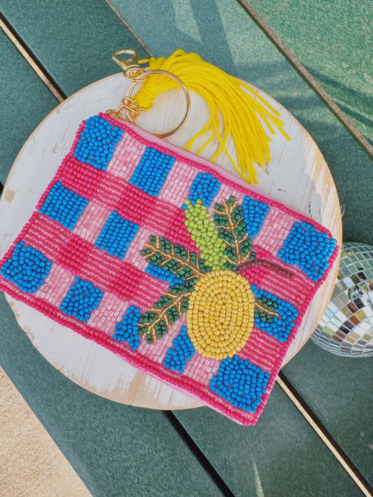 Lemon Bead Coin Tassel Purse
