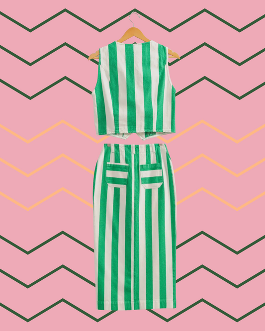 Green Stripes Vacay Cotton Maxi Skirt
