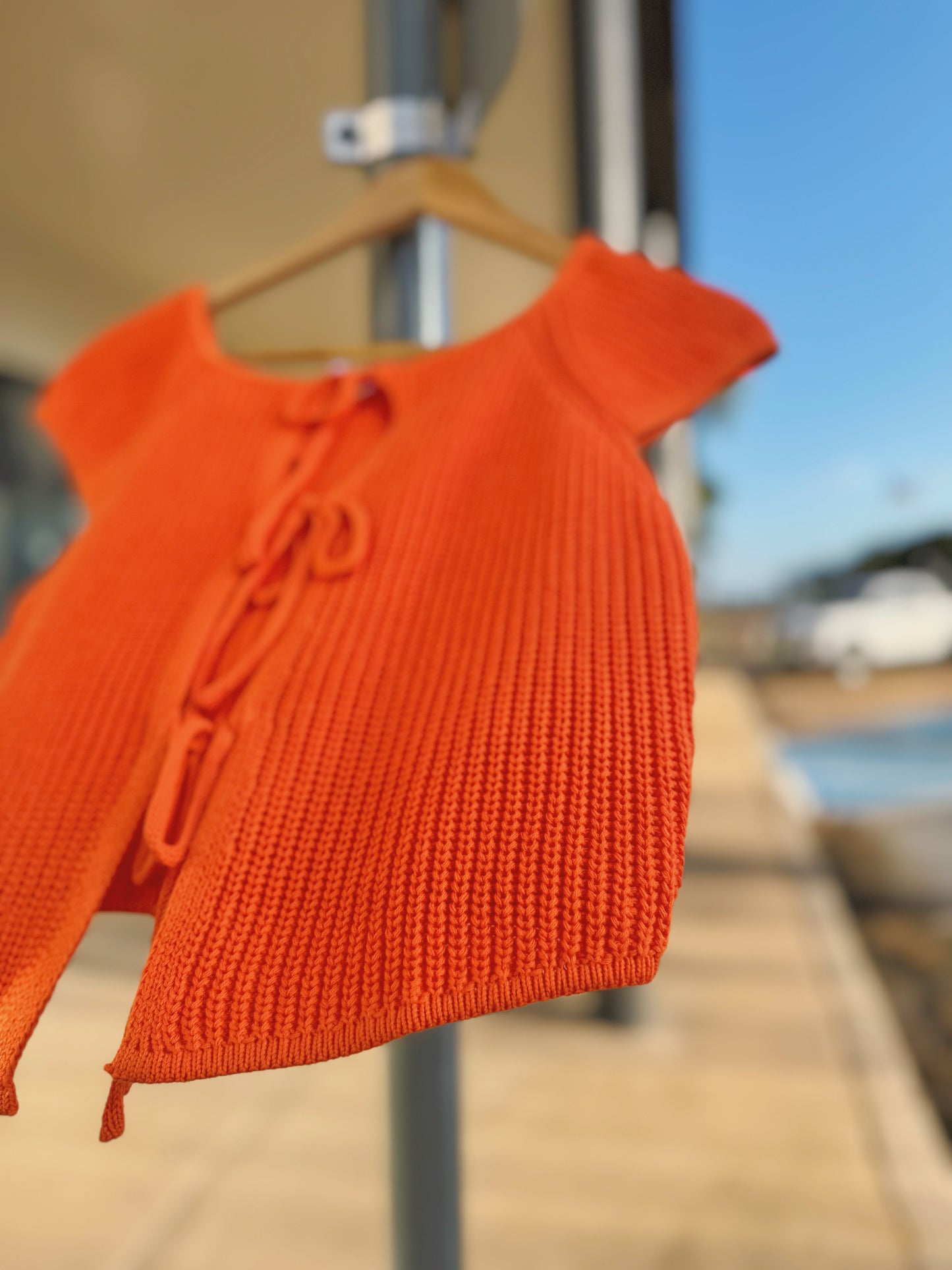 Orange Summer Front Tie Sleeveless Cardigan