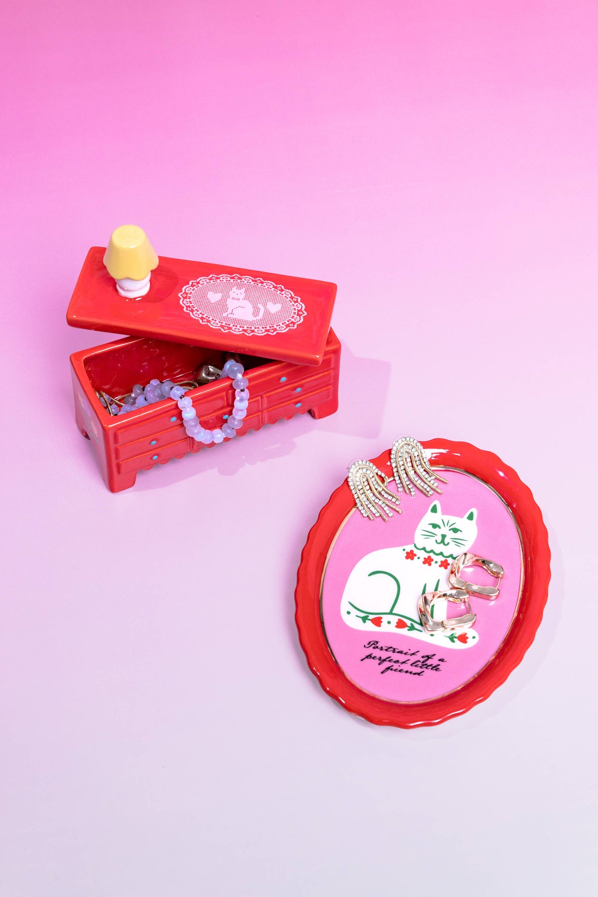Oval Trinket Tray, Cat Portrait