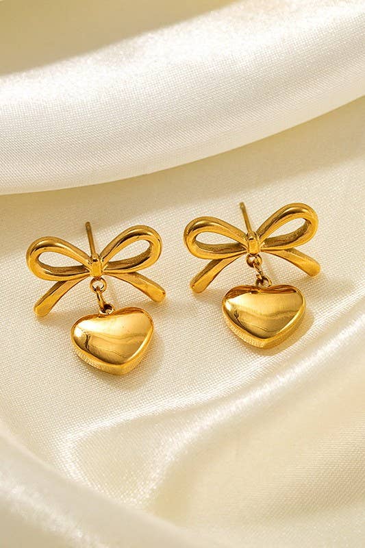GOLDEN HEART BOW EARRINGS