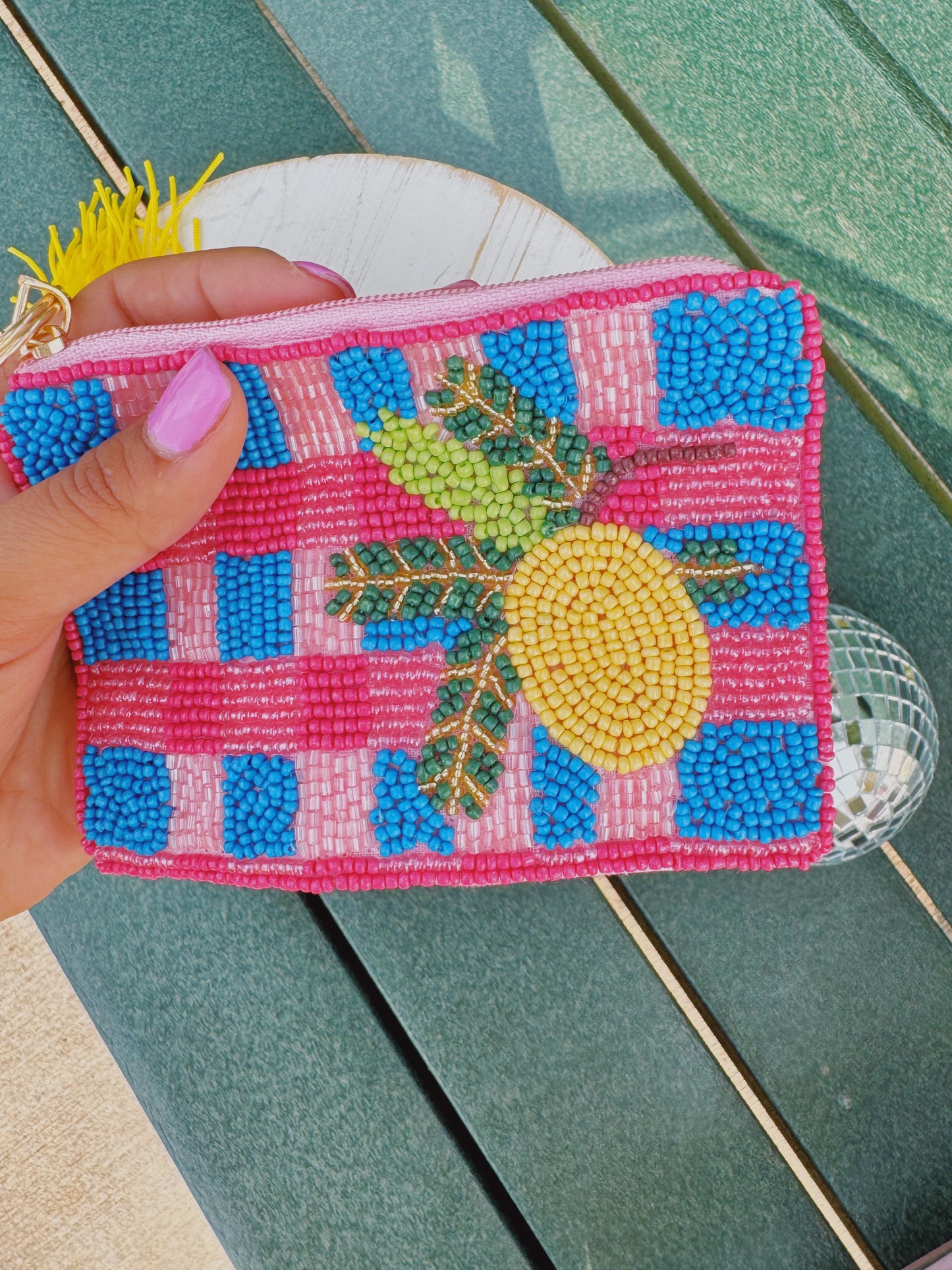 Lemon Bead Coin Tassel Purse