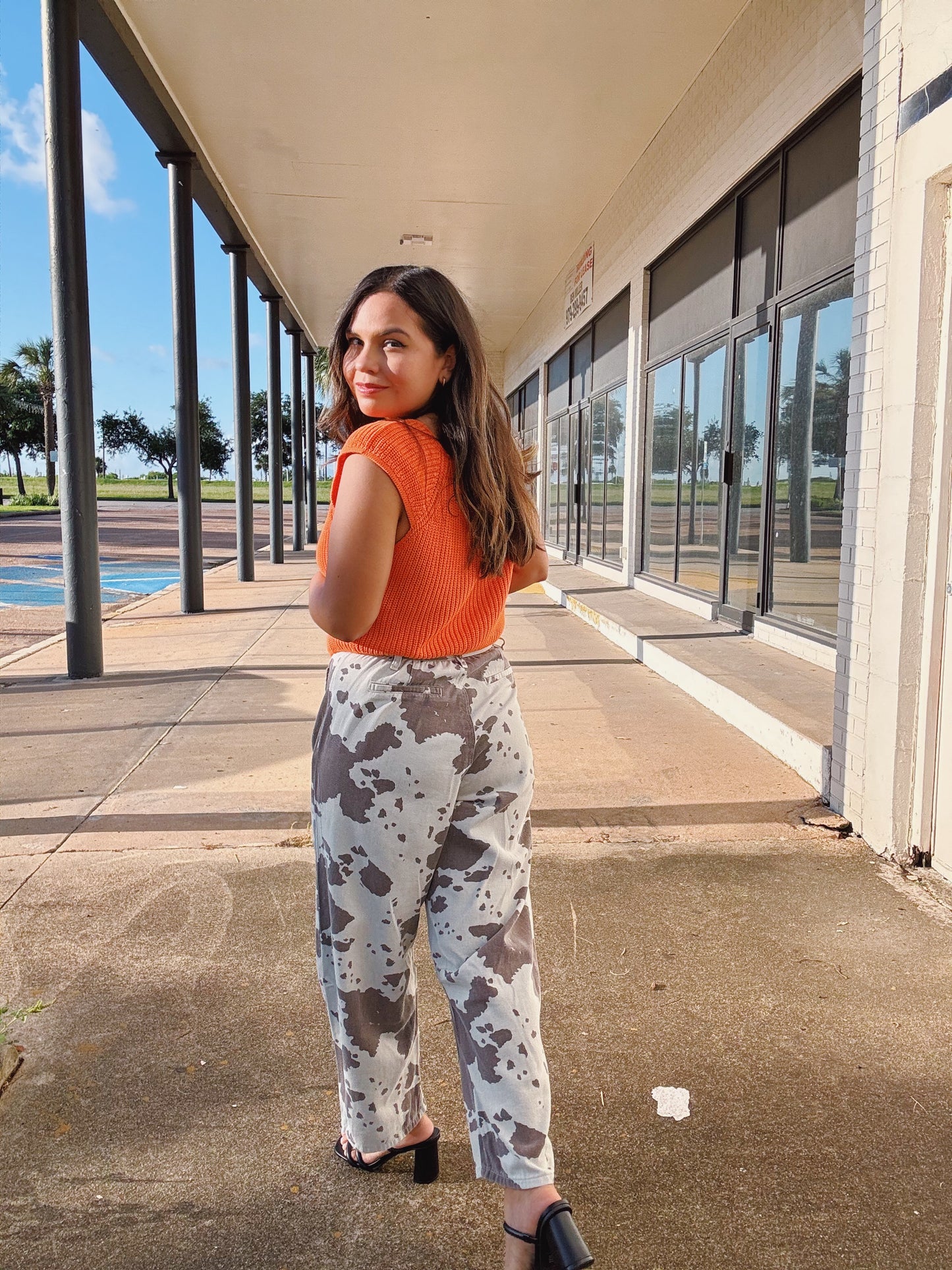 Cow Print Brown Barrel Pants