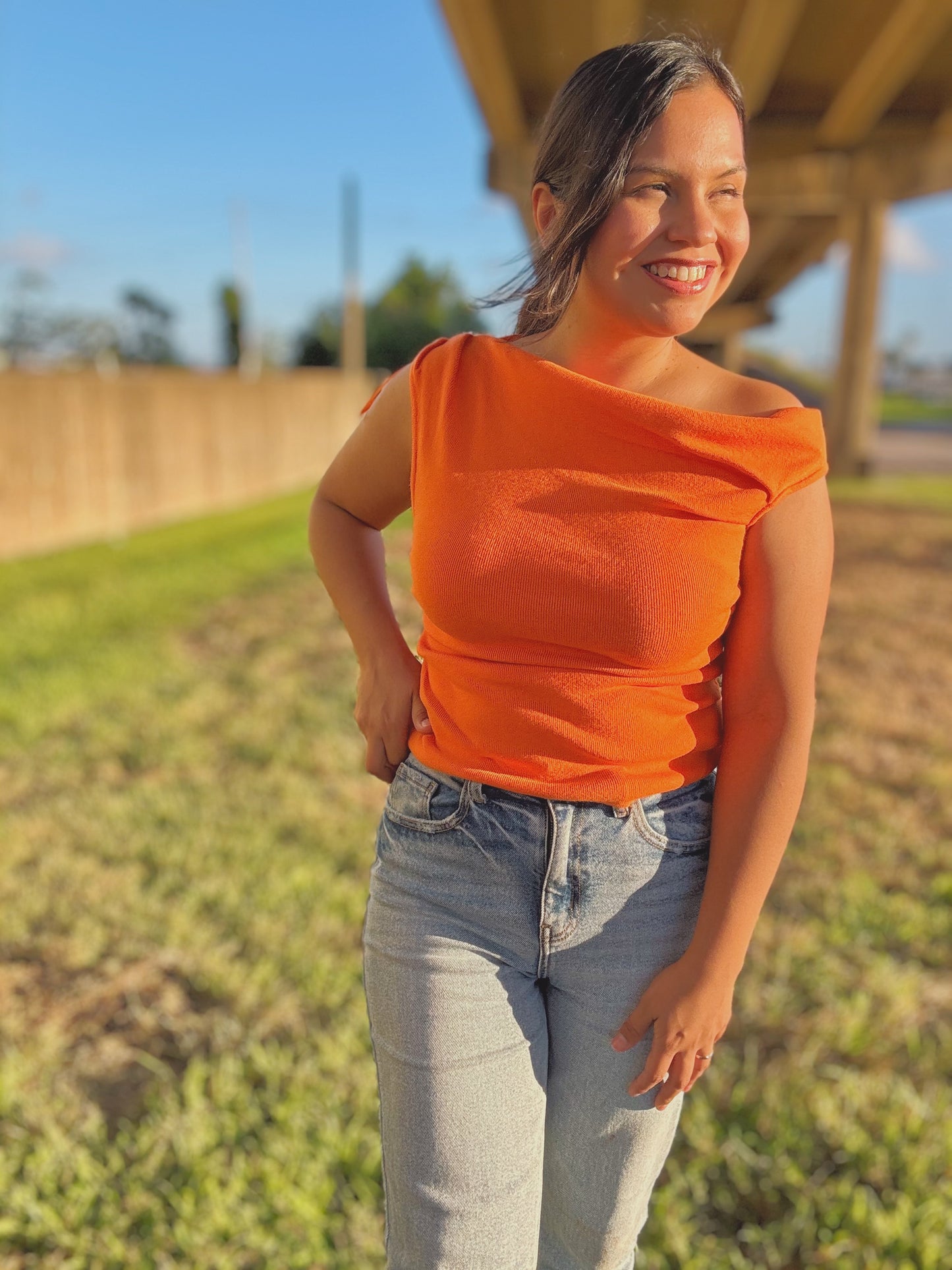 Orange Asymmetrical Sweater Top