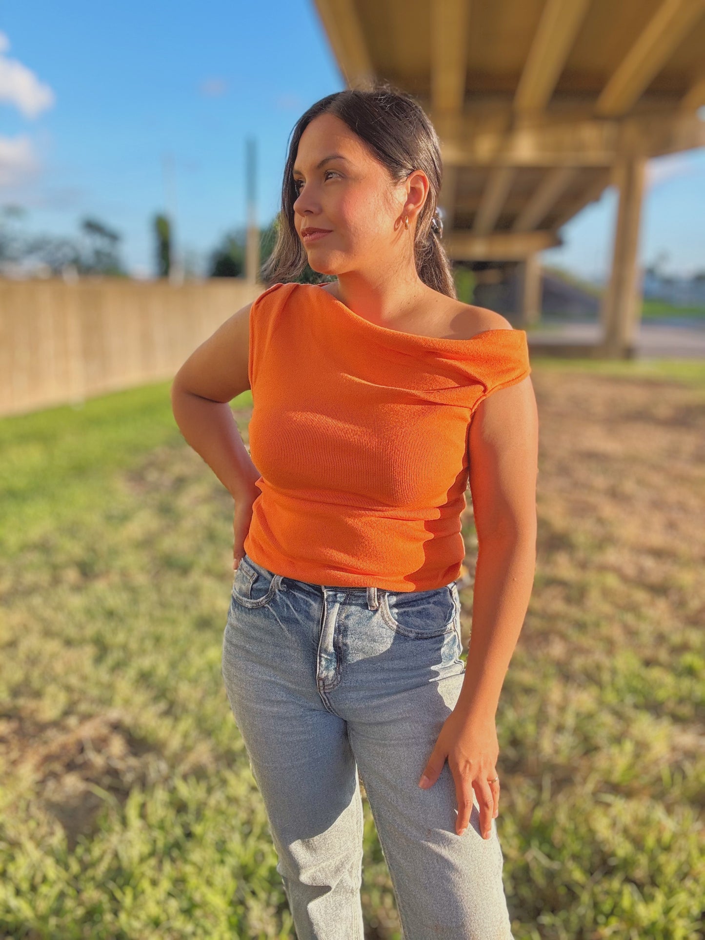 Orange Asymmetrical Sweater Top