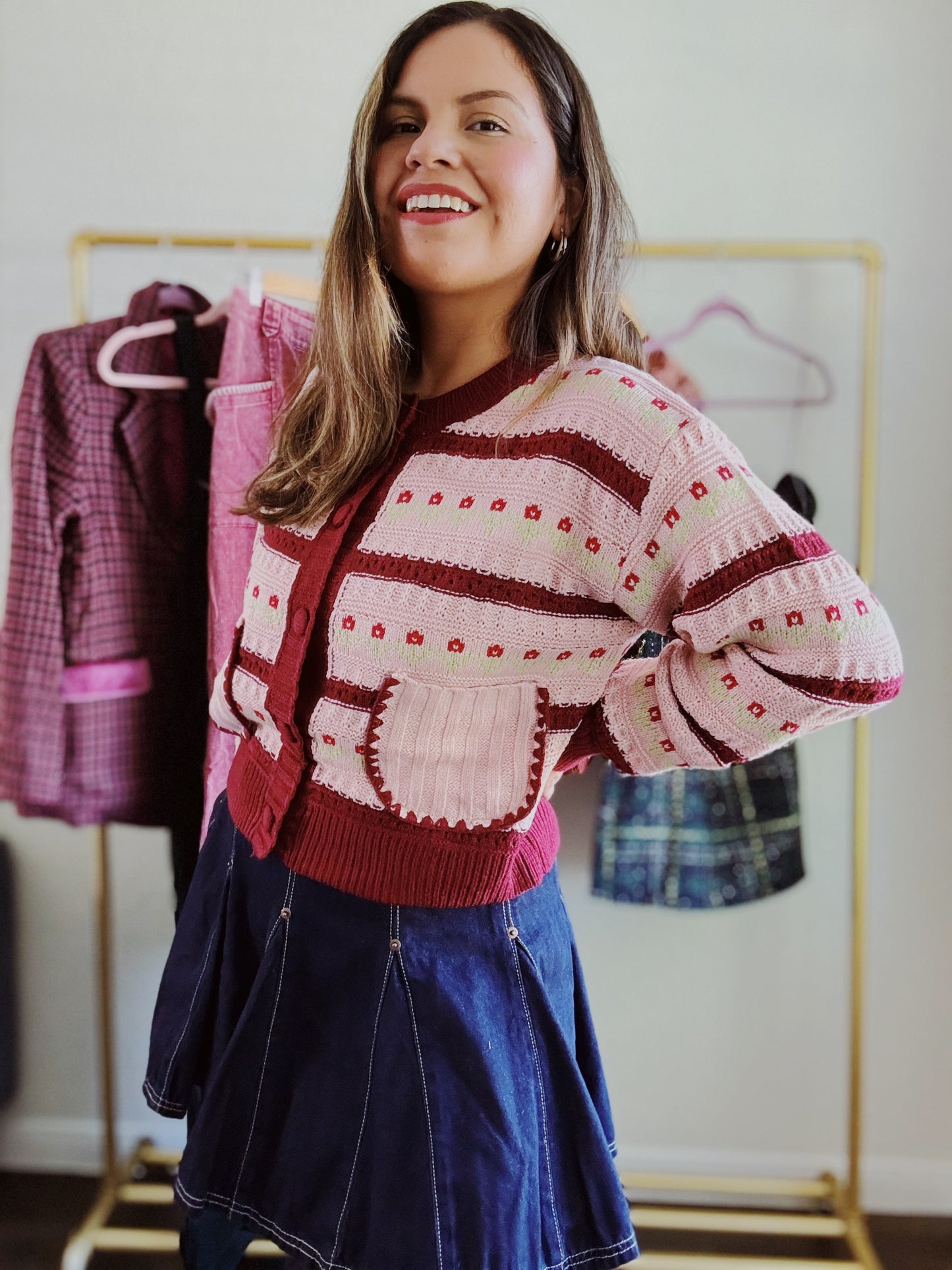 Bloom and Stripes Knit Button Front Cardigan