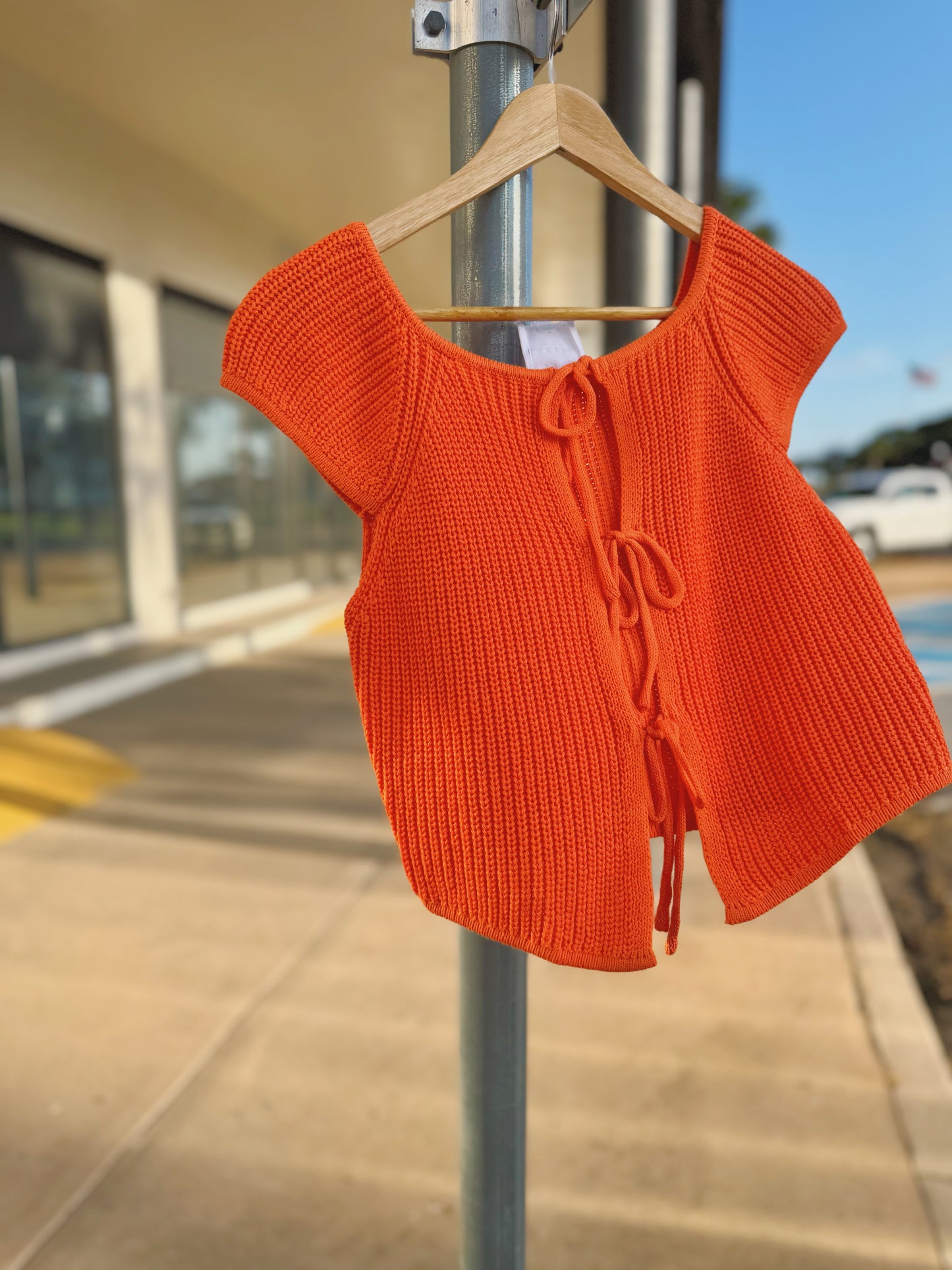 Orange Summer Front Tie Sleeveless Cardigan