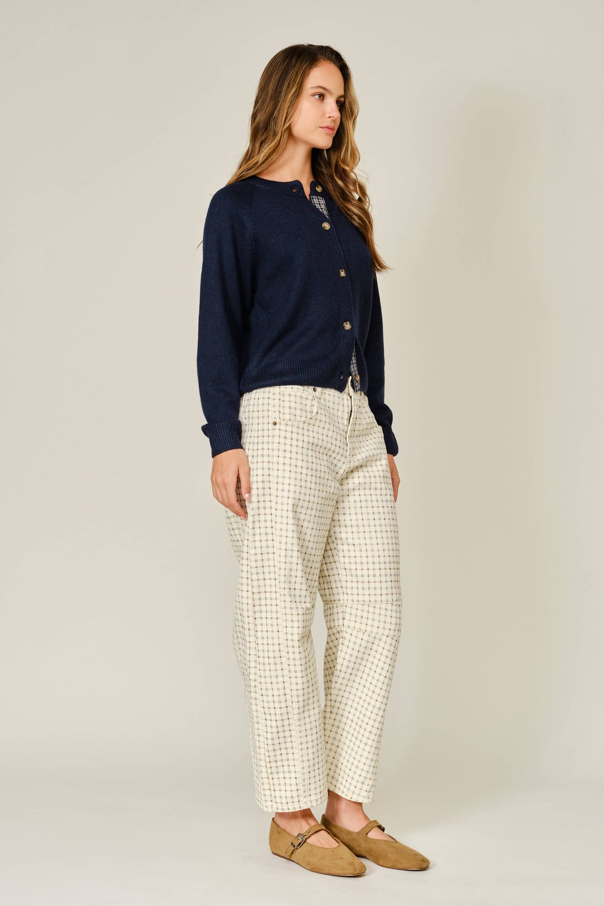 LA VICKY PLAID BARREL PANTS