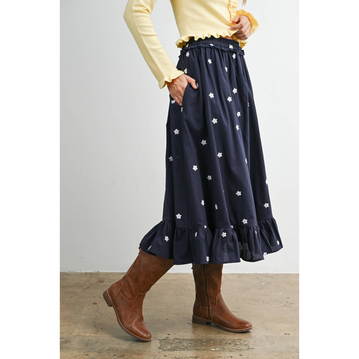 MIDNIGHT GARDEN RUFFLE MAXI SKIRT