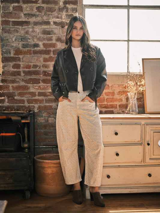 LA VICKY PLAID BARREL PANTS