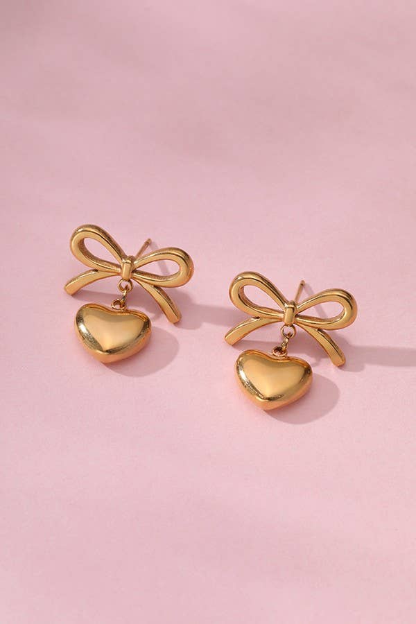 GOLDEN HEART BOW EARRINGS