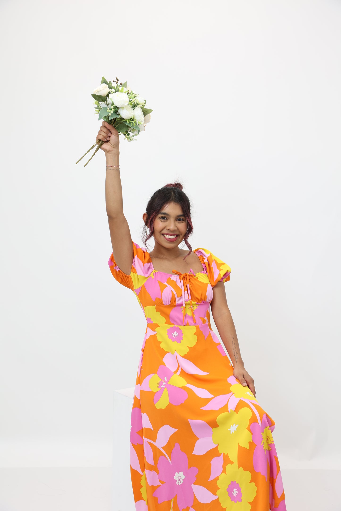 Floral Summer Orange Midi Dress