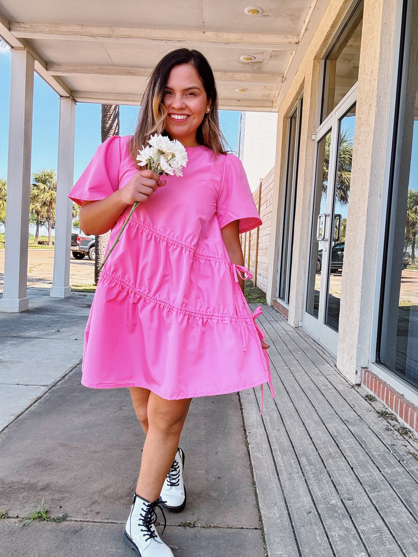 Bubblegum Flowy Bow Tie Dress