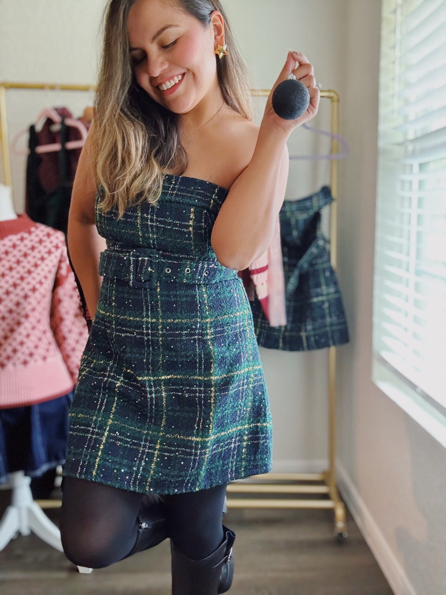 Plaid Perfection Tweed Strapless Dress
