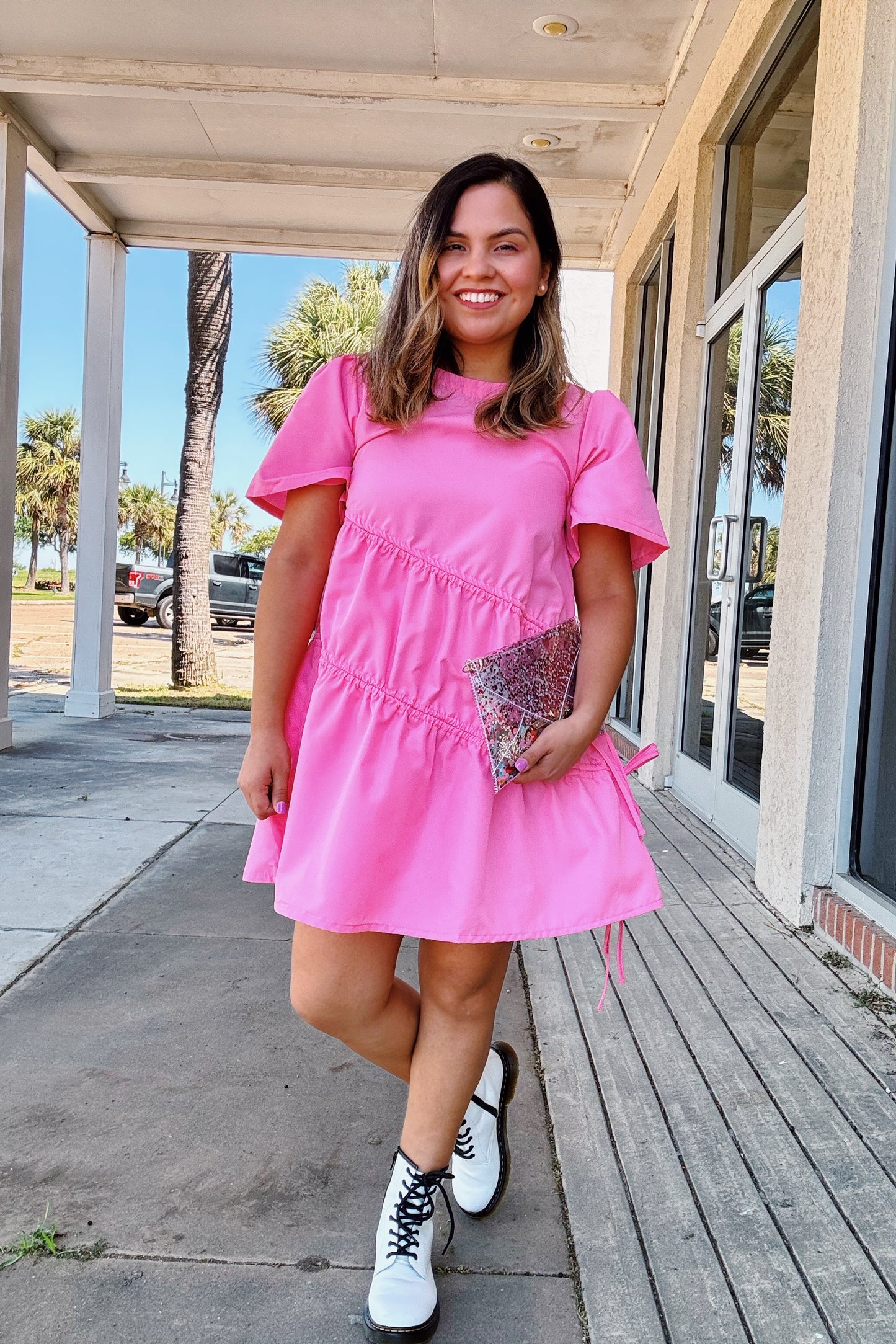 Bubblegum Flowy Bow Tie Dress