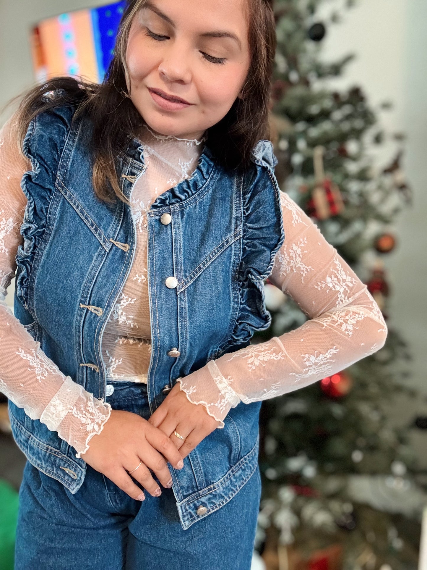 Ruffle Vintage Denim Vest