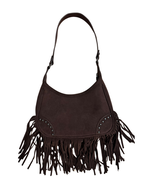 Brown Fringe Studded Bag
