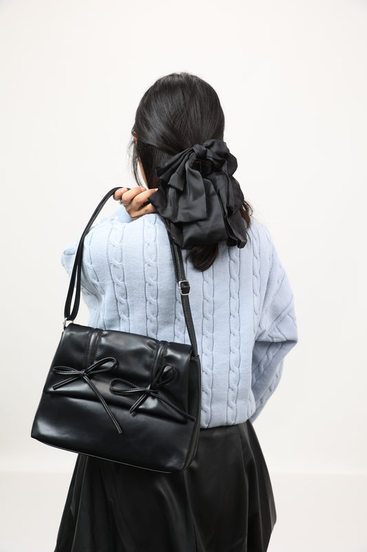 Bow Faux Leather Shoulder Bag