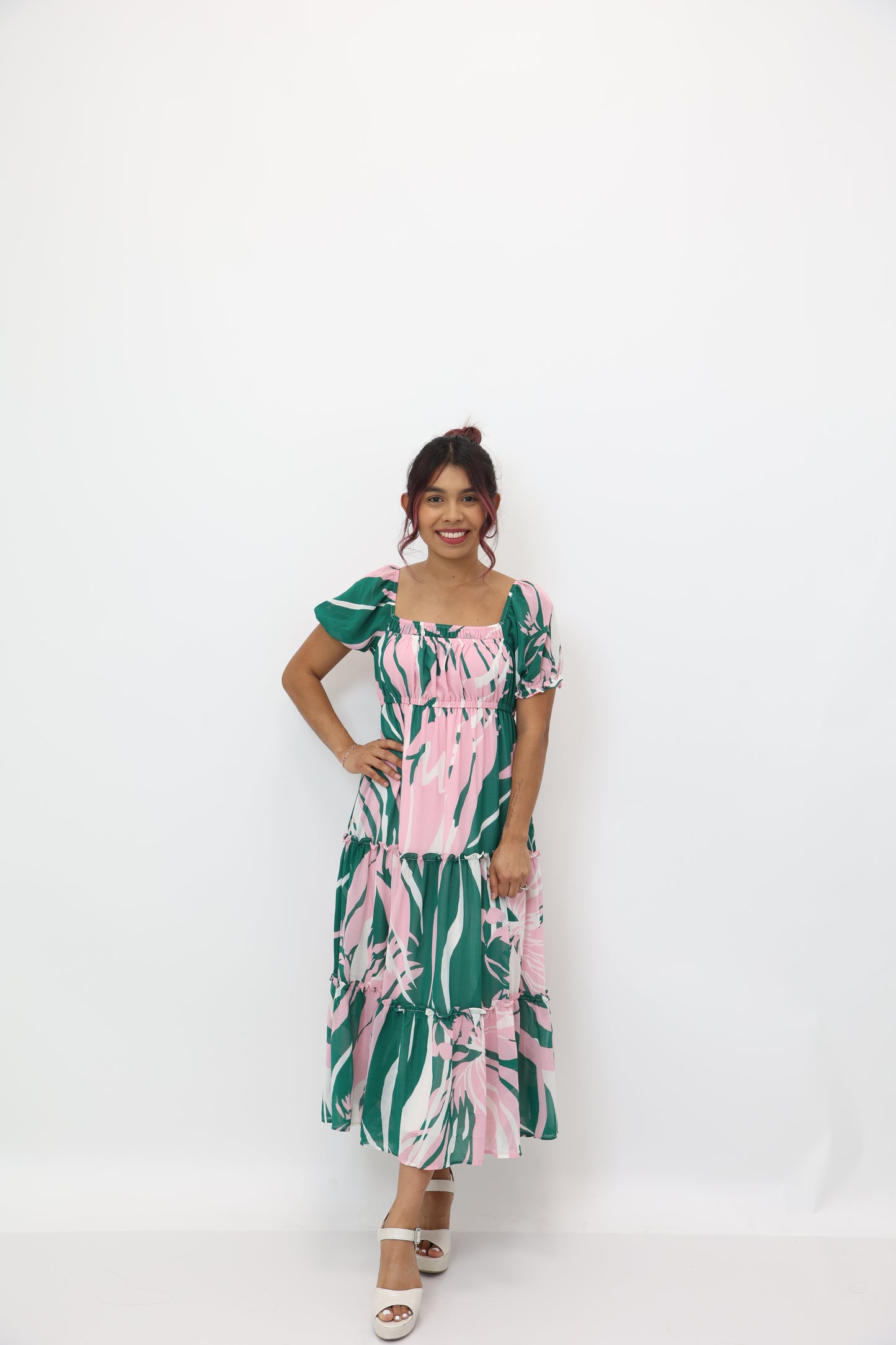 Leafy Green Flowy Midi Dress