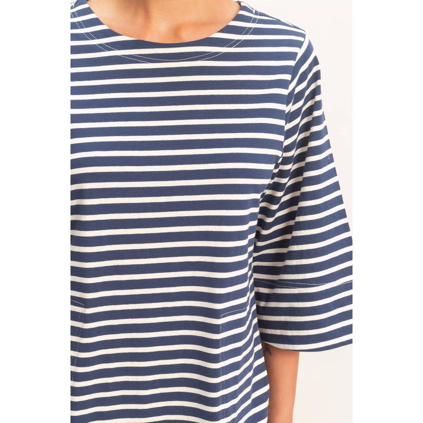 Striped Round Neck Half-Sleeve Mini Dress