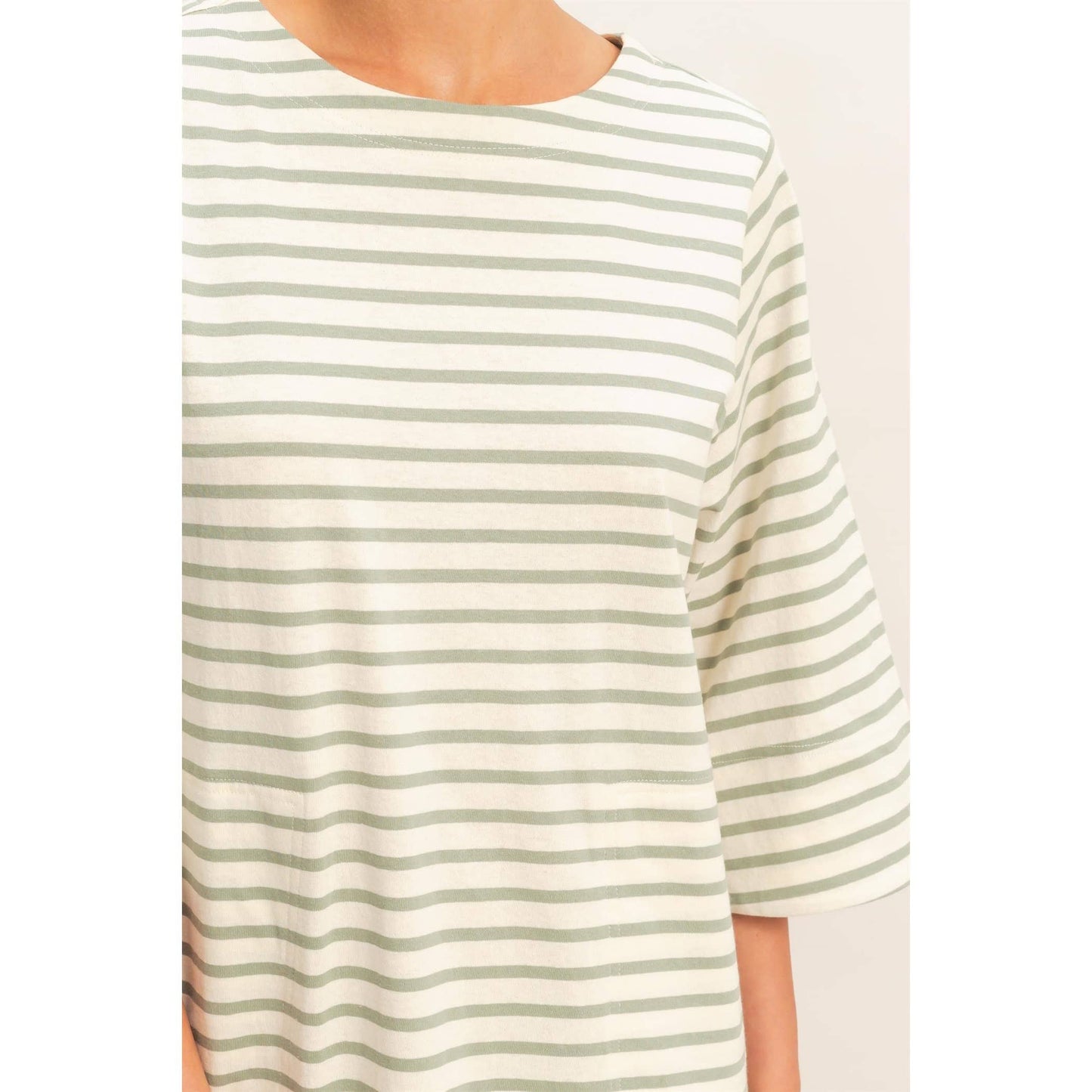 Striped Round Neck Half-Sleeve Mini Dress