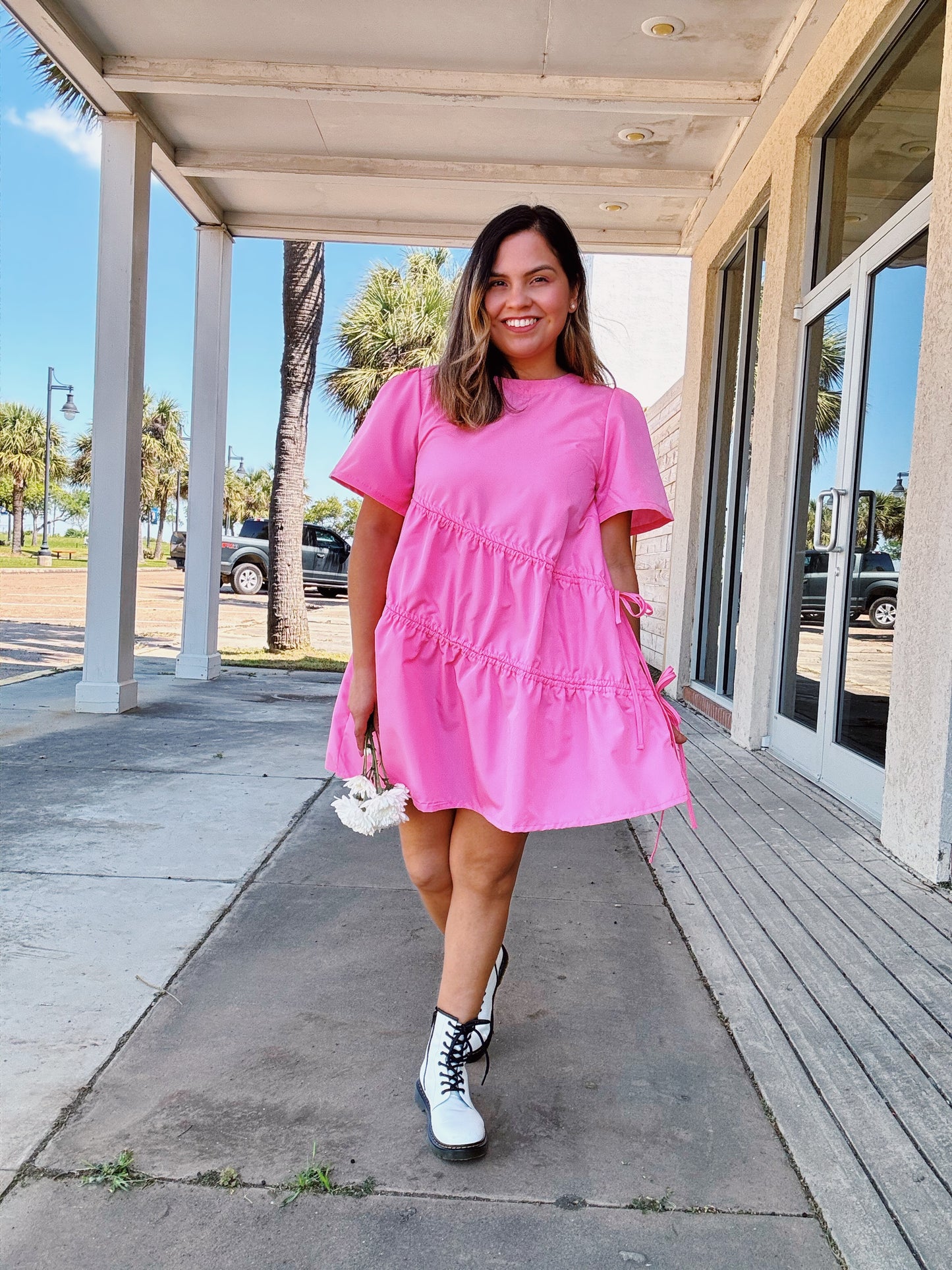 Bubblegum Flowy Bow Tie Dress