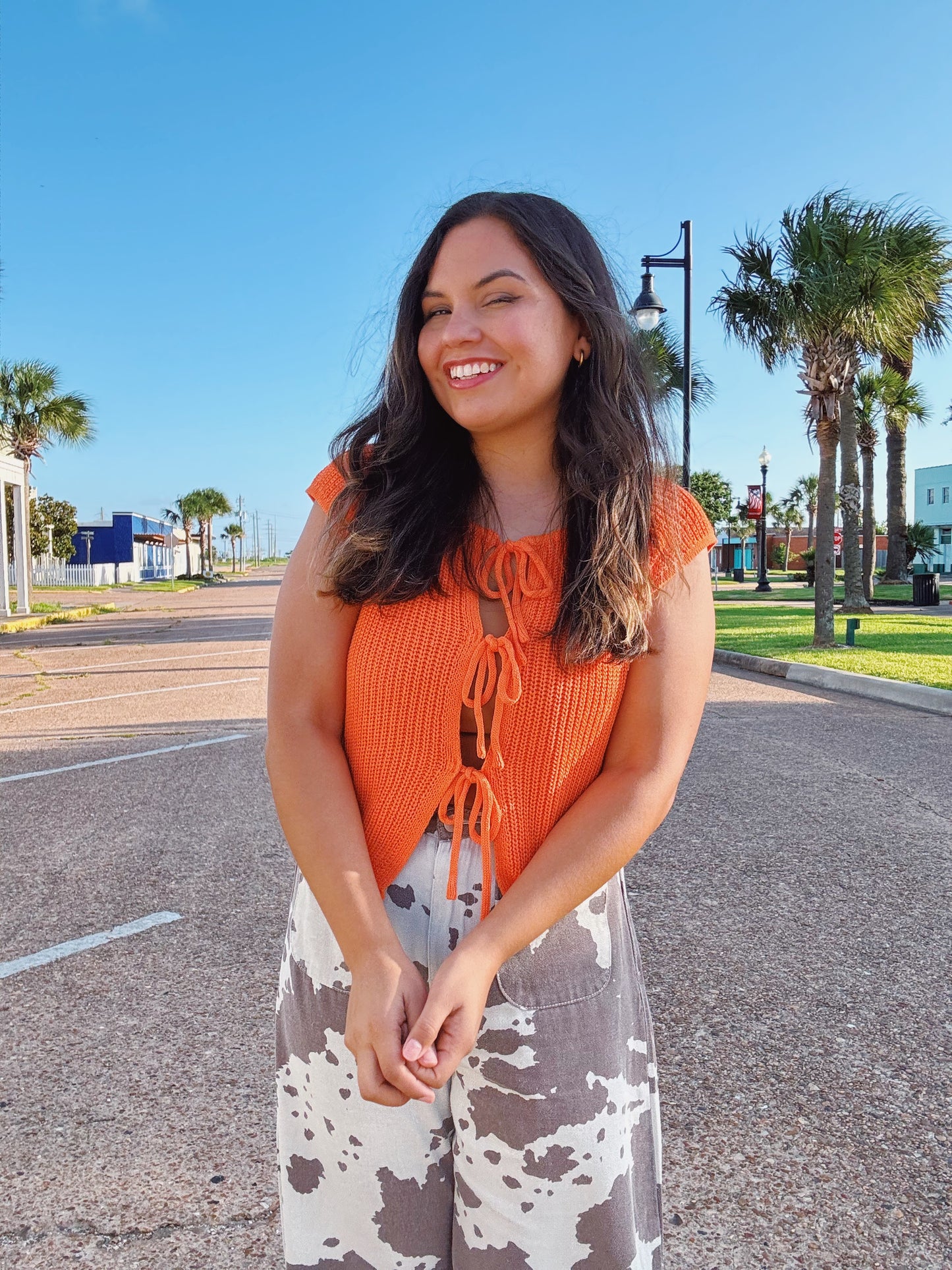 Orange Summer Front Tie Sleeveless Cardigan