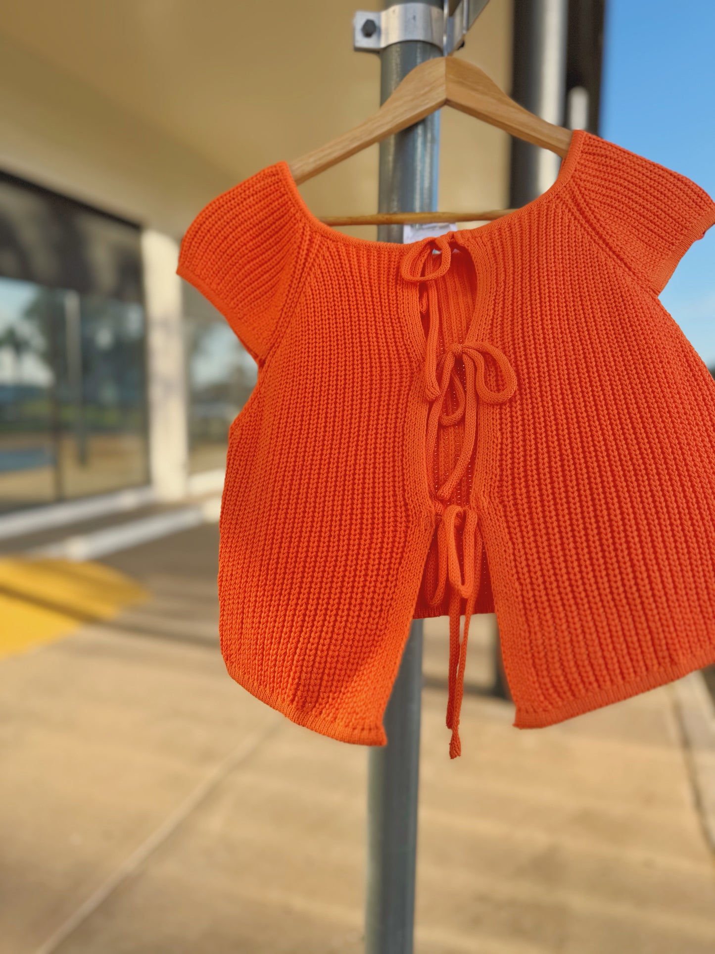 Orange Summer Front Tie Sleeveless Cardigan