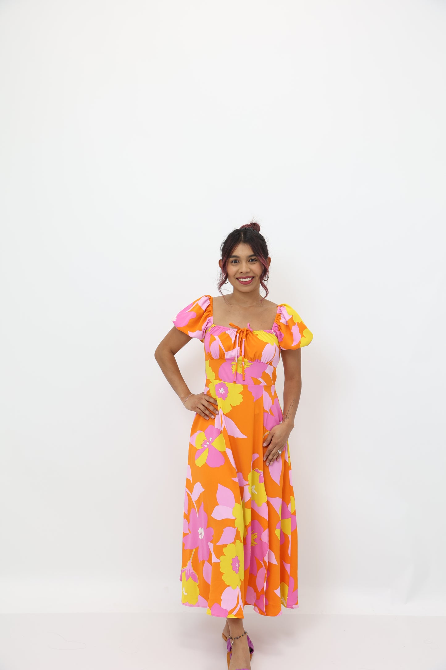 Floral Summer Orange Midi Dress