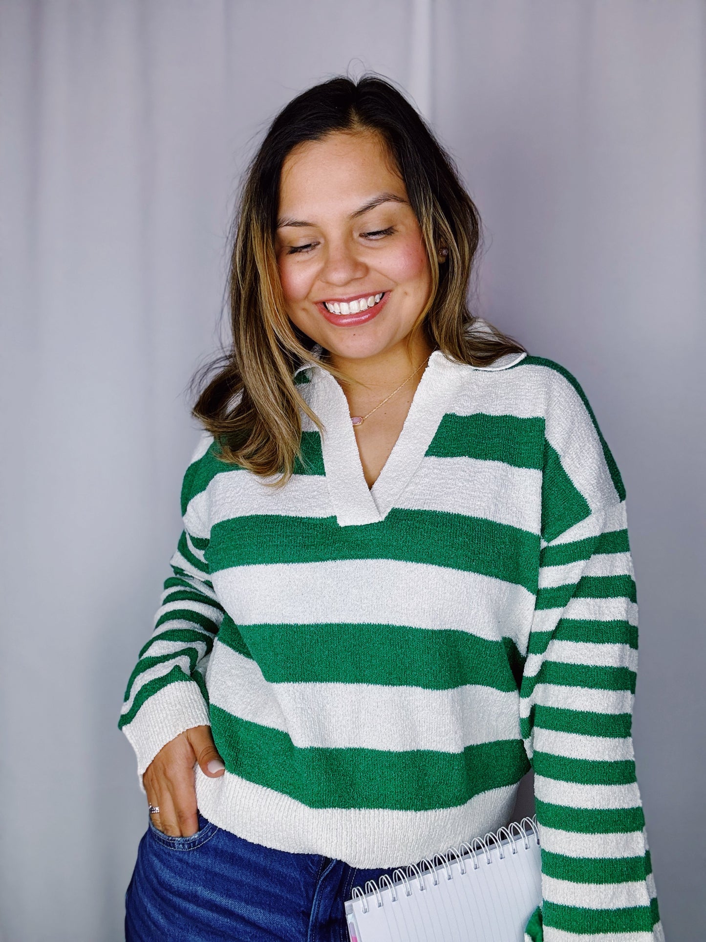 Green Stripe Lovely Collar Sweater