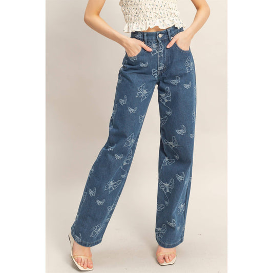 Jacquard Butterfly Straight Jeans