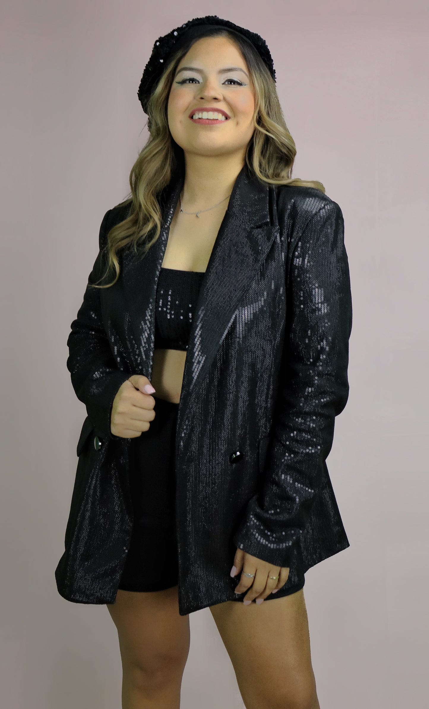 Shimmer Black Oversized Blazer