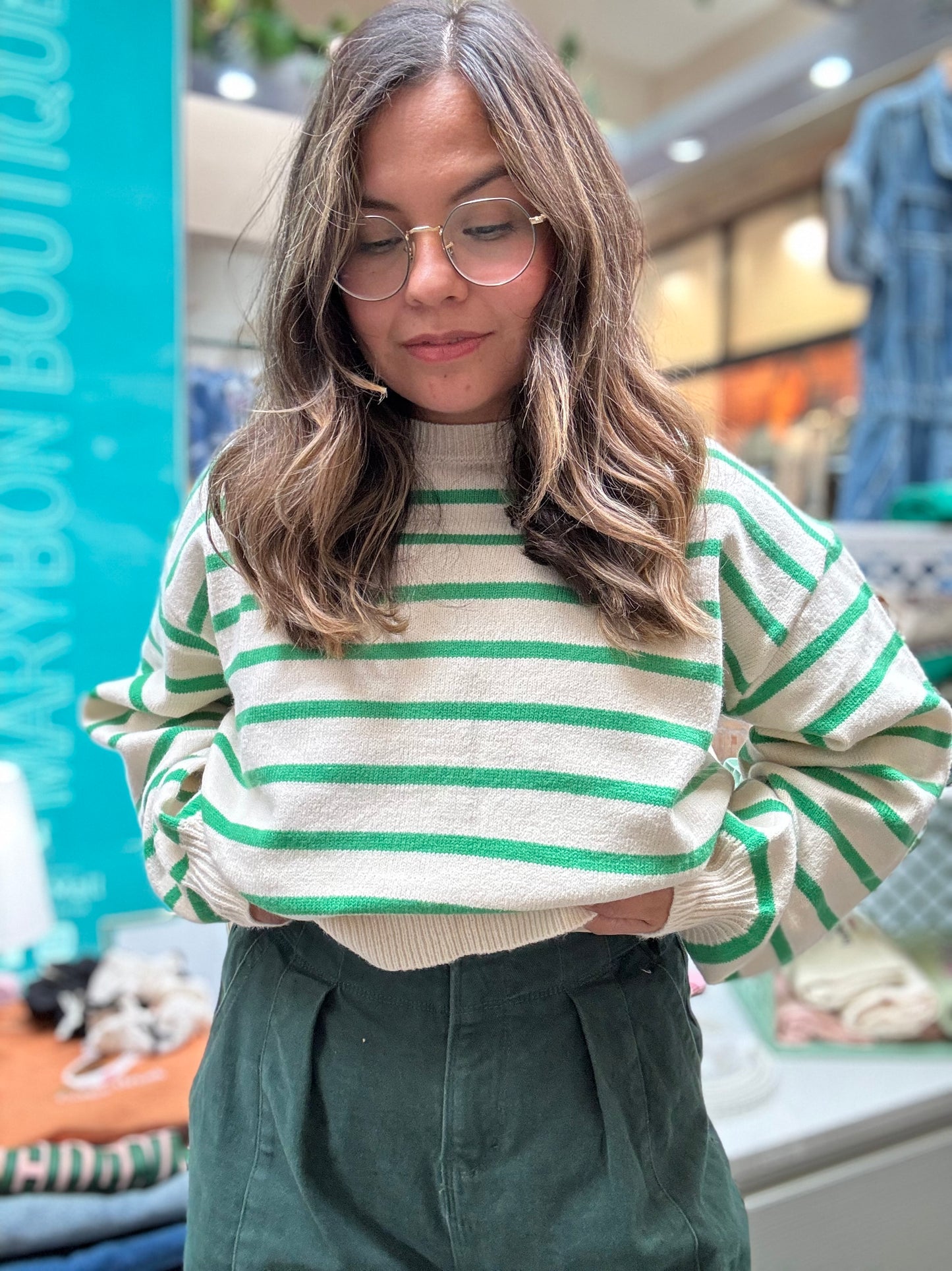 Striped Green Brunch Sunday Sweater