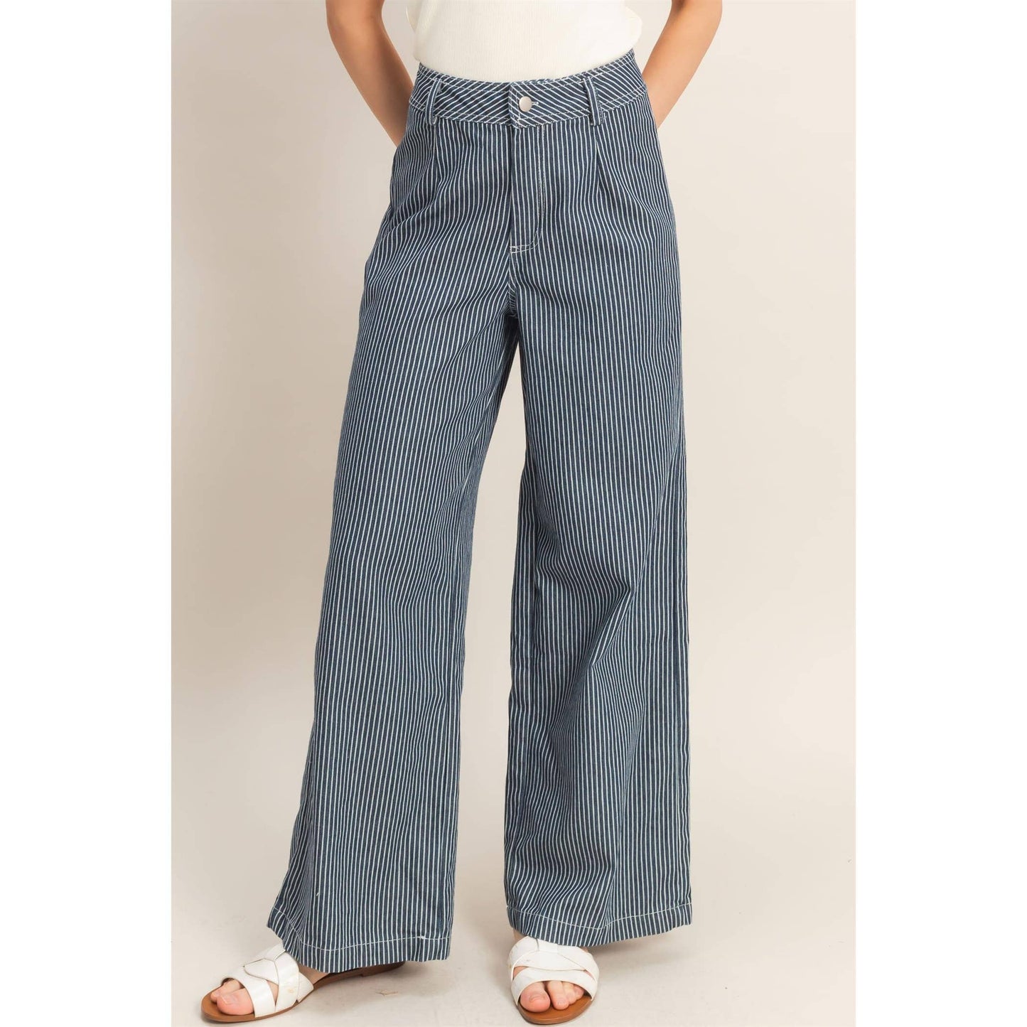 Pinstripe Zipper Front Pants