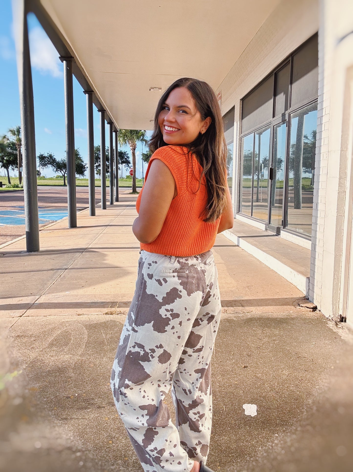 Cow Print Brown Barrel Pants