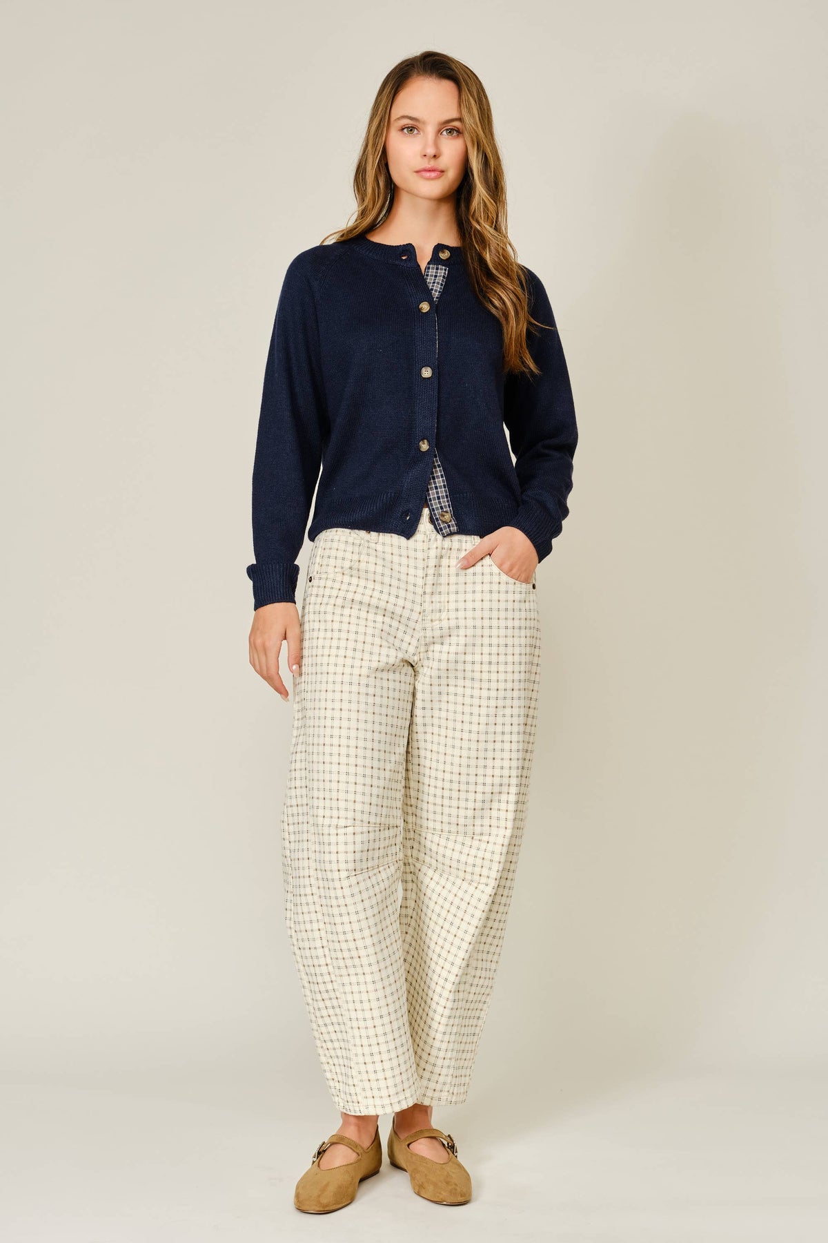 LA VICKY PLAID BARREL PANTS