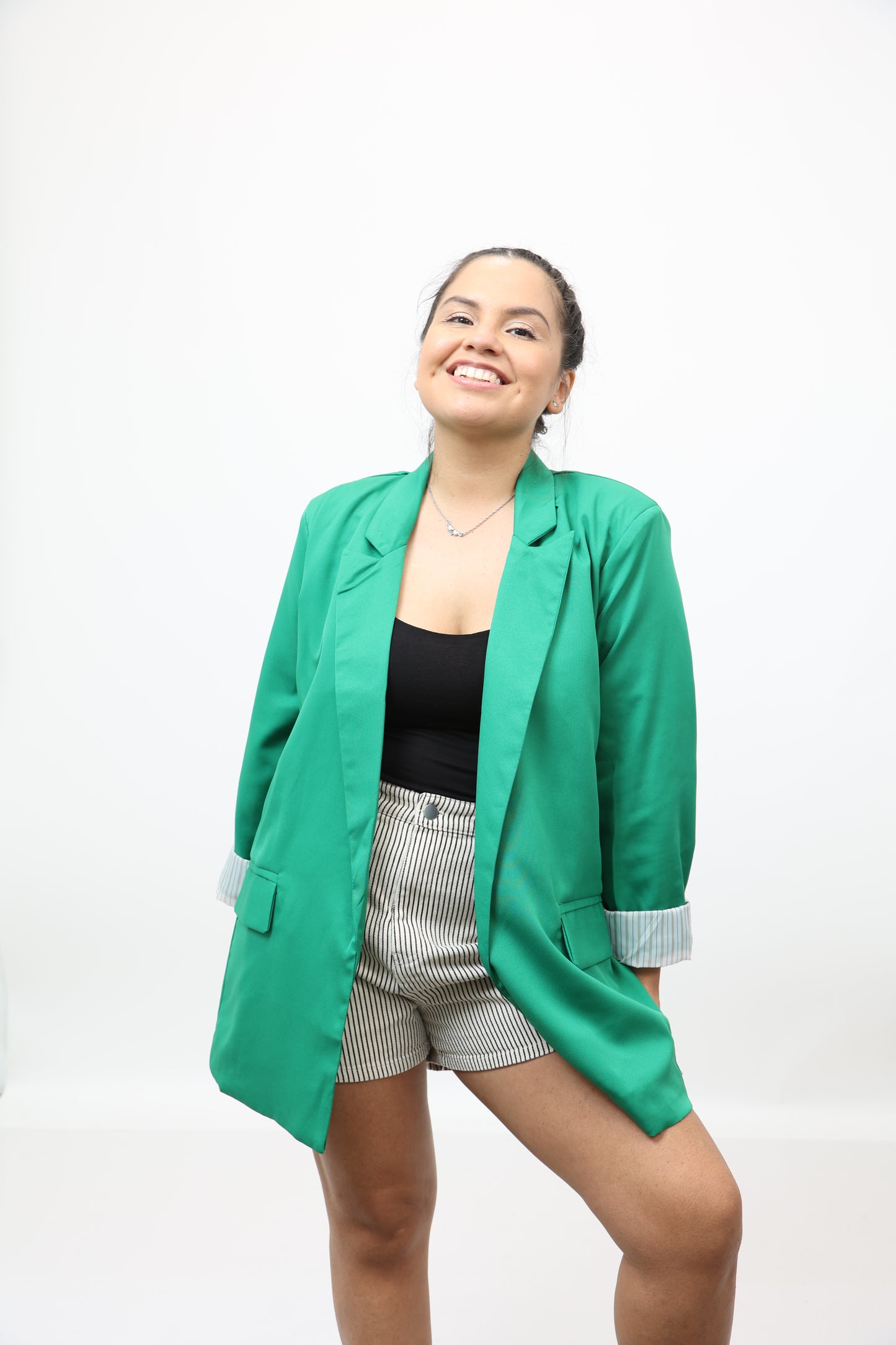 Green Open-Front Long Sleeve Blazer