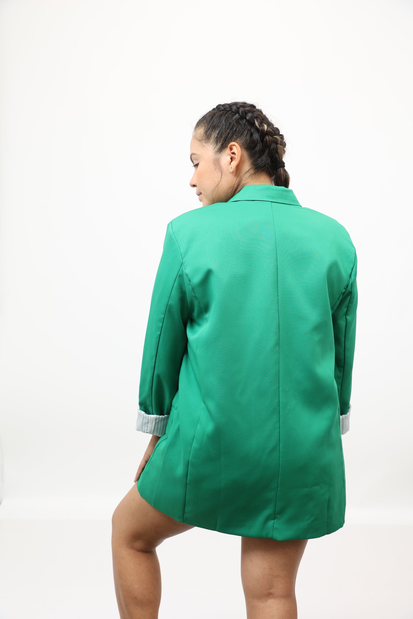 Green Open-Front Long Sleeve Blazer