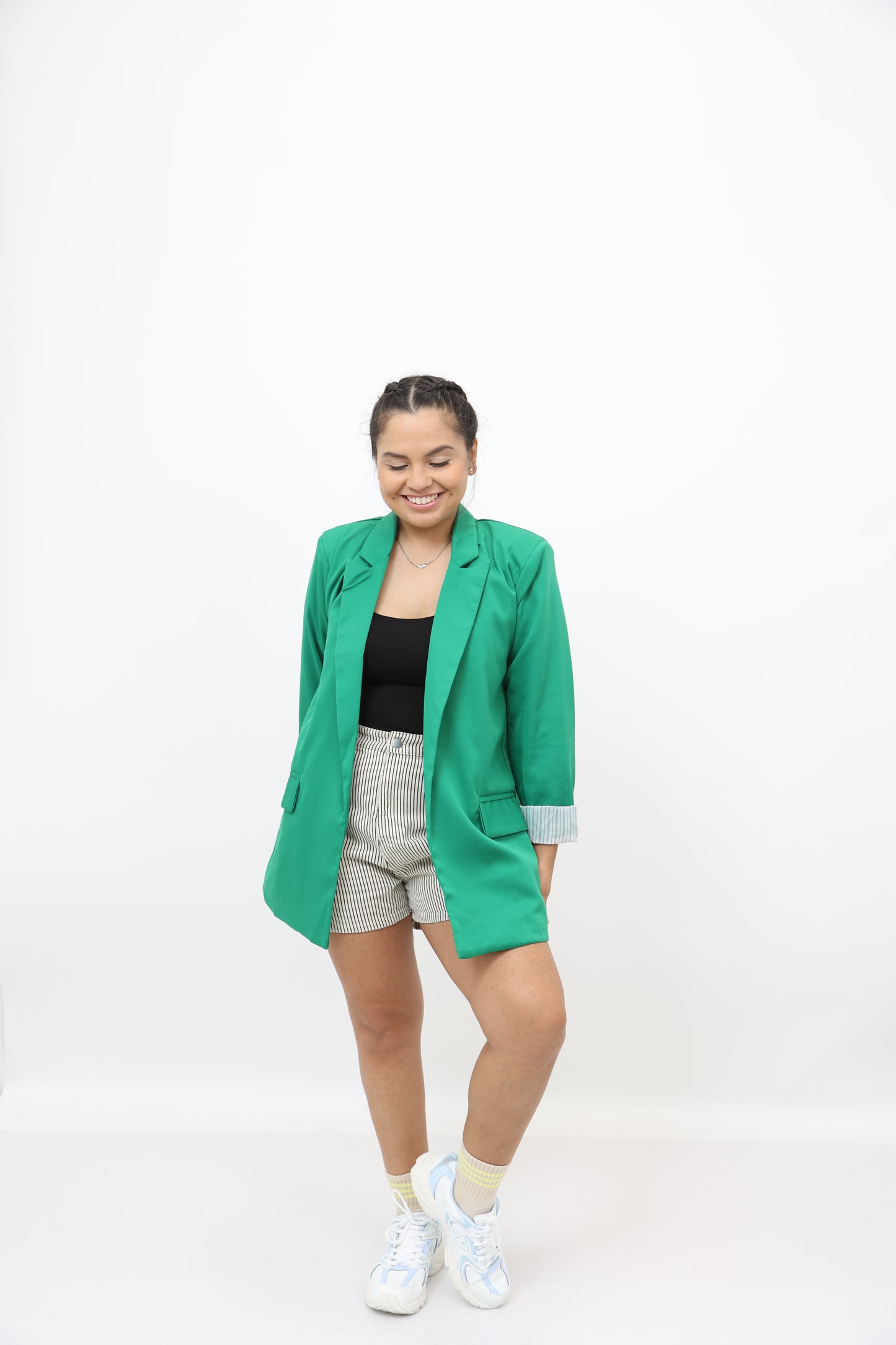 Green Open-Front Long Sleeve Blazer