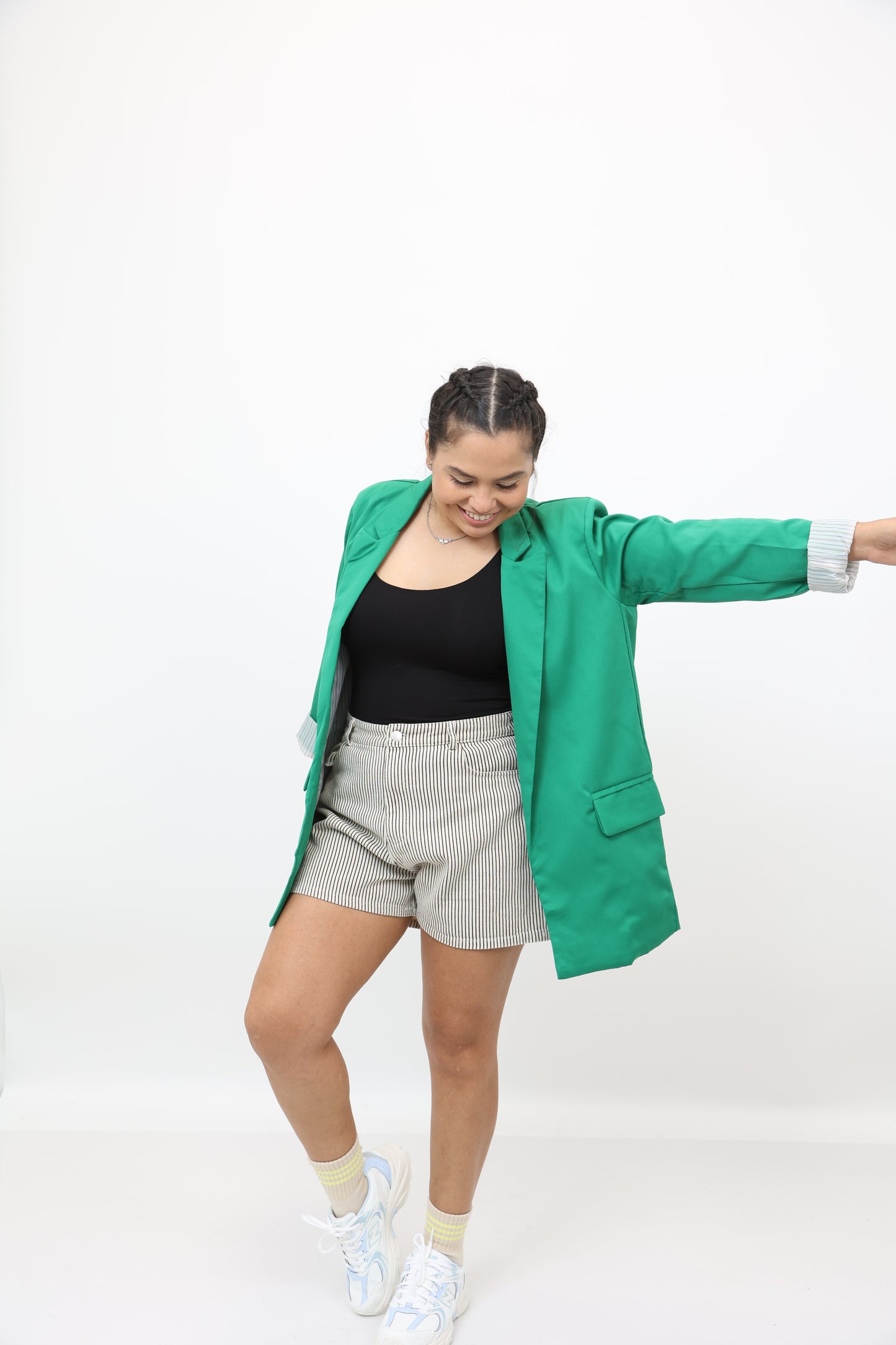 Green Open-Front Long Sleeve Blazer