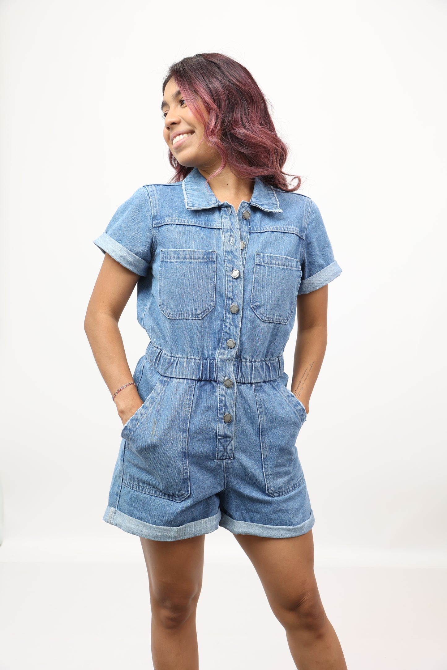 Shorts-Denim Button Romper