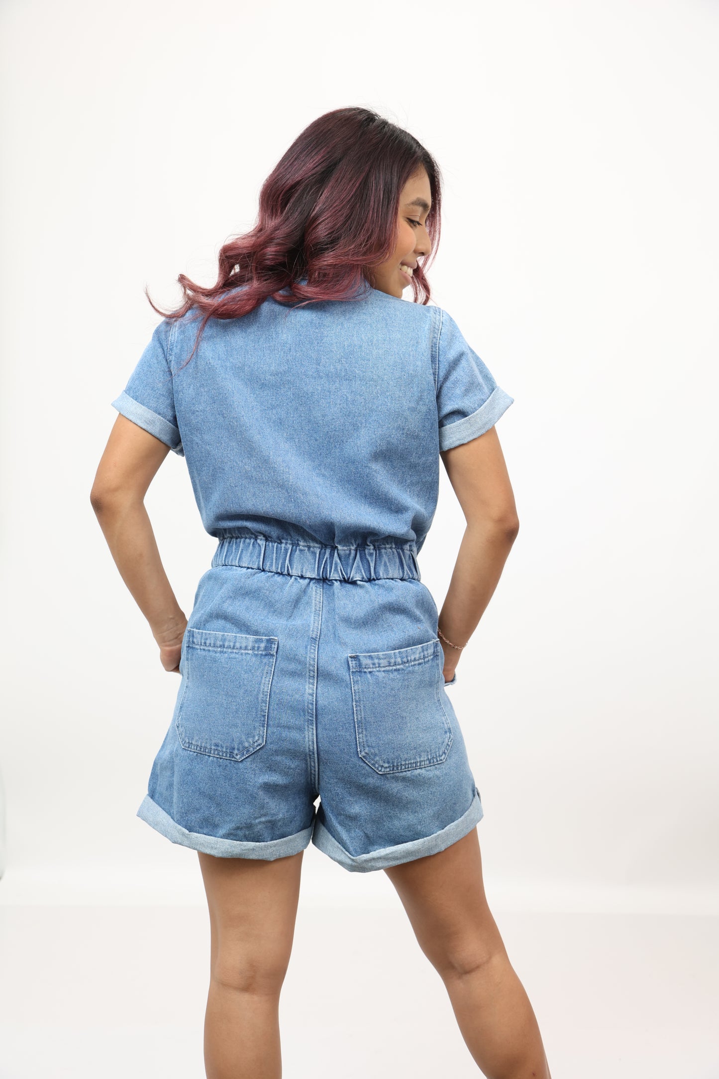 Shorts-Denim Button Romper