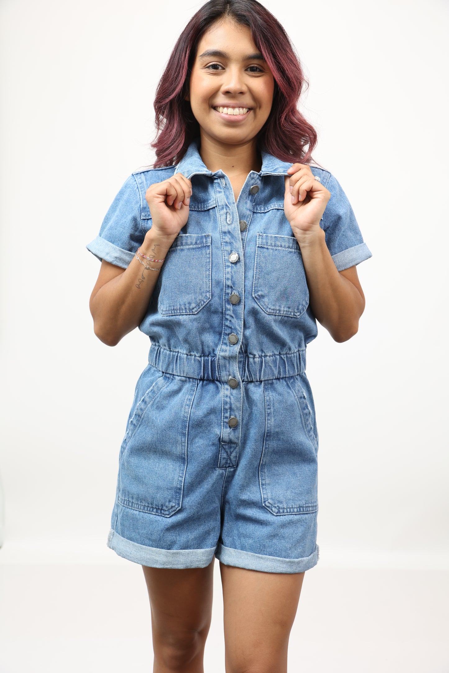 Shorts-Denim Button Romper