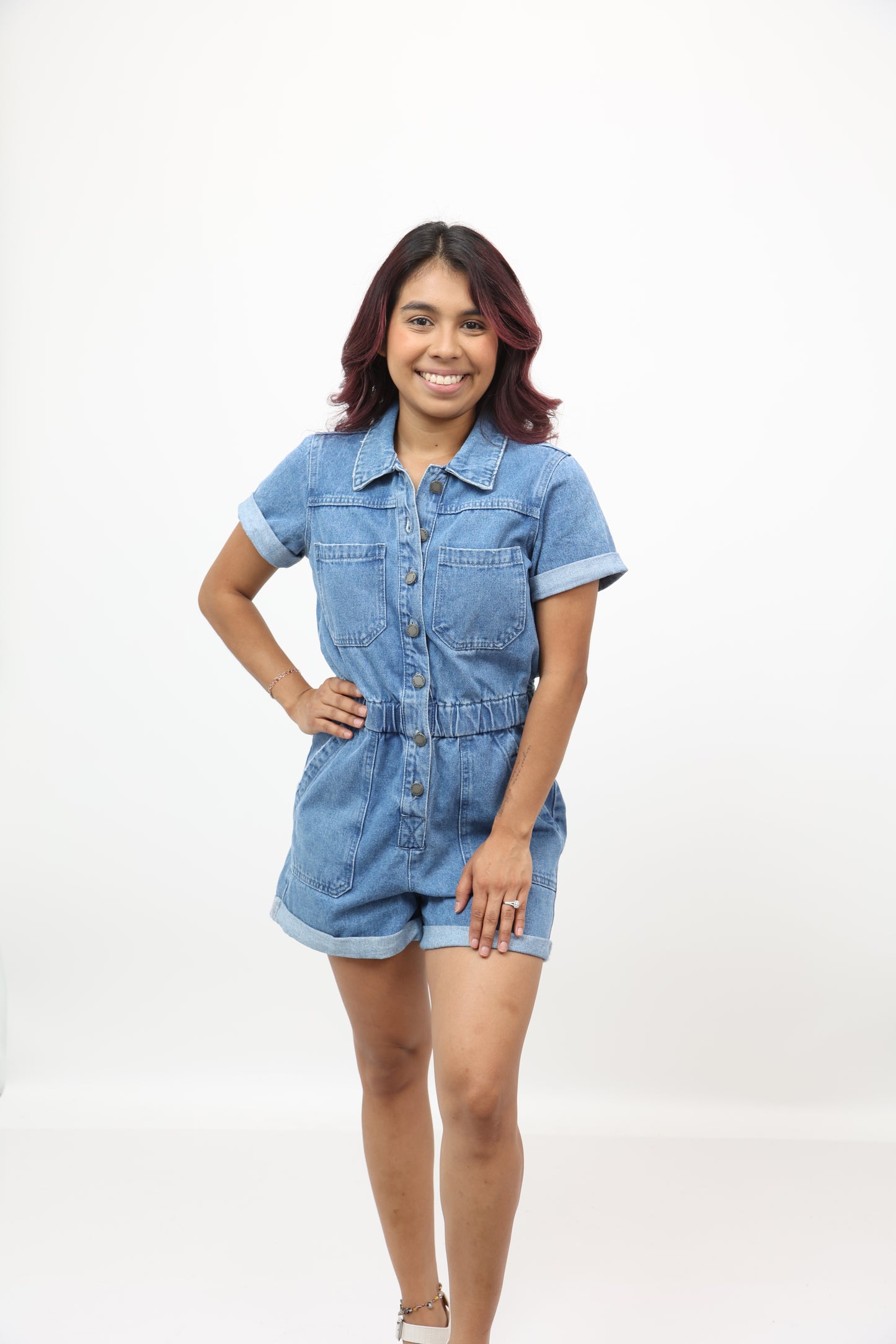 Shorts-Denim Button Romper