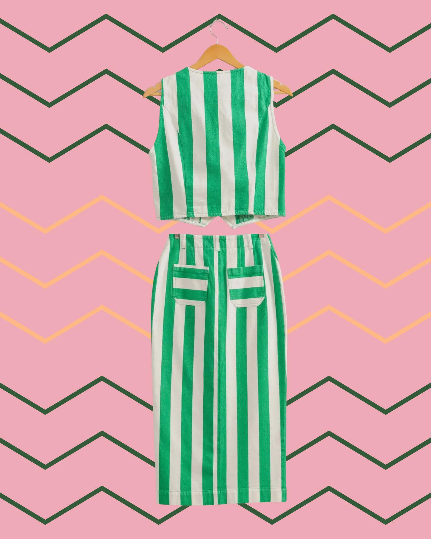 Green Stripes Vacay Cotton Maxi Skirt