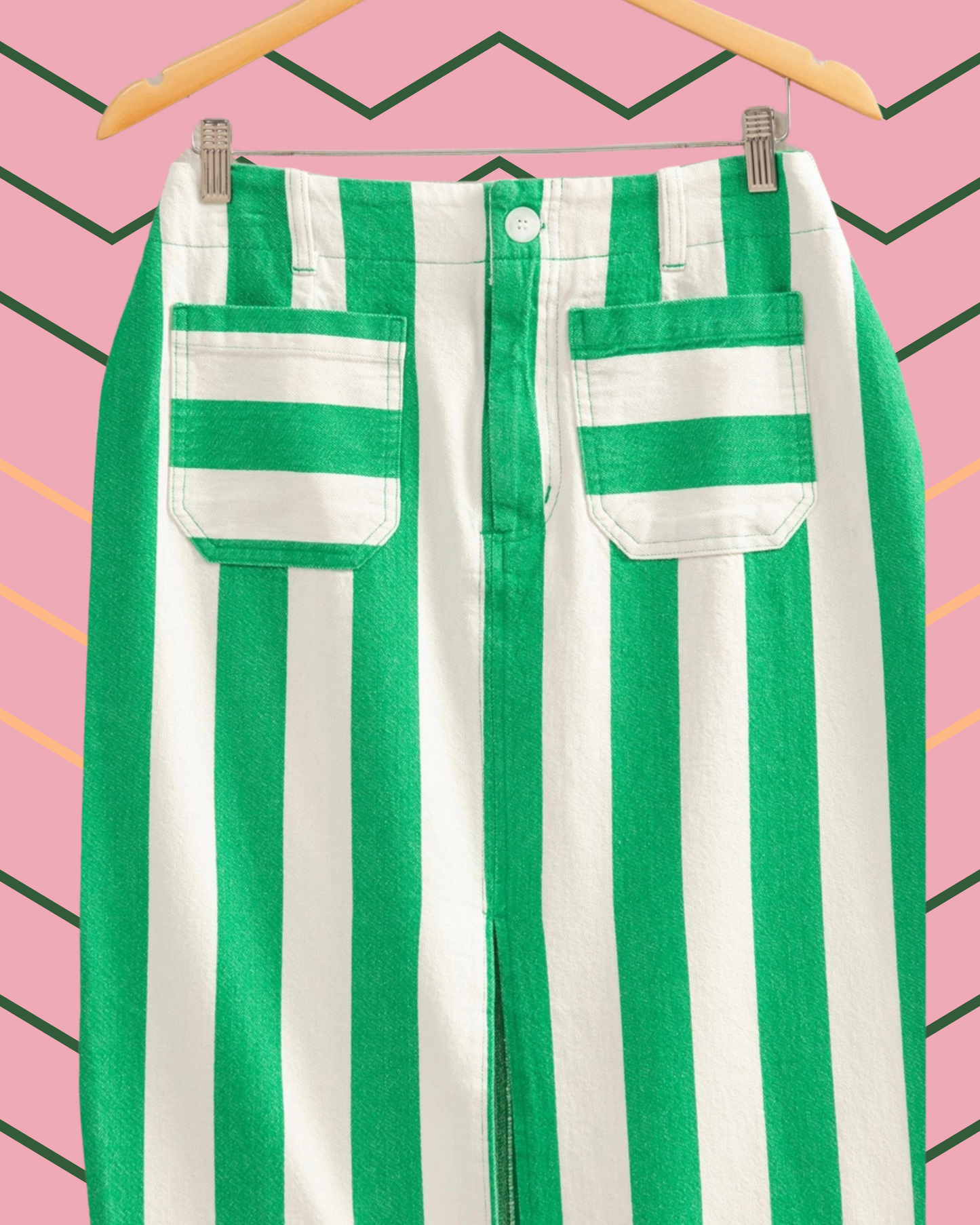 Green Stripes Vacay Cotton Maxi Skirt